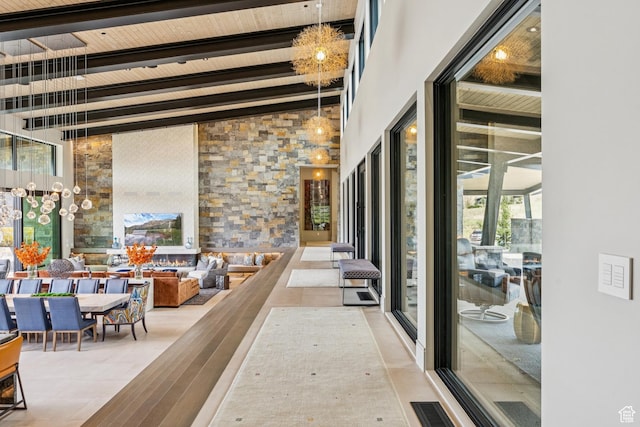 9156 N Sleeping Rock Cir, Kamas, UT 84036 - hall with beam ceiling and a towering ceiling