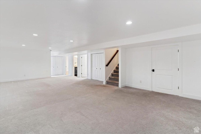 1592 E Maple Way S, Layton, UT 84040 - finished basement with stairway, carpet floors, and recessed lighting