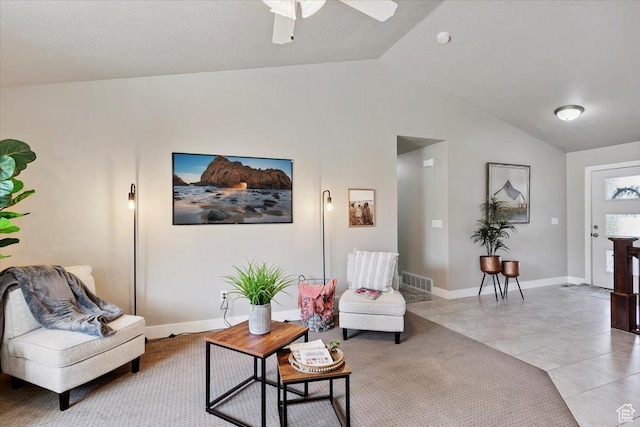 1592 E Maple Way S, Layton, UT 84040 - living room featuring vaulted ceiling, light tile patterned floors, and ceiling fan