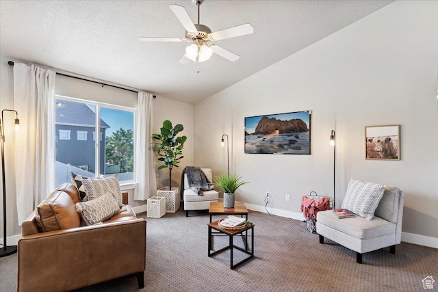 1592 E Maple Way S, Layton, UT 84040 - carpeted living room featuring vaulted ceiling, ceiling fan, and a textured ceiling