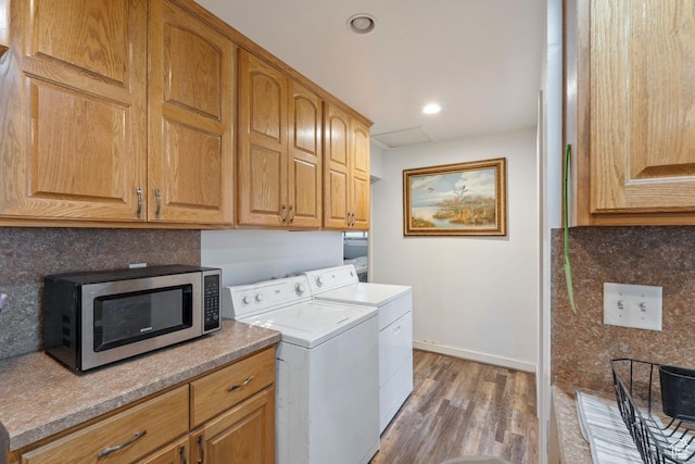 961 Hillview Rd, Brigham City, UT 84302 - laundry area with washer and clothes dryer, wood finished floors, and recessed lighting