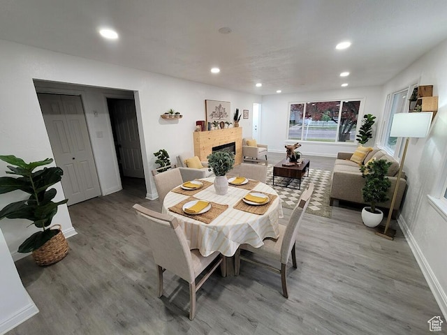 448 N 900 W, Salt Lake City, UT 84116 - dining room with light wood-style floors, recessed lighting, and a fireplace