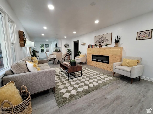448 N 900 W, Salt Lake City, UT 84116 - living area with wood finished floors, recessed lighting, and a glass covered fireplace