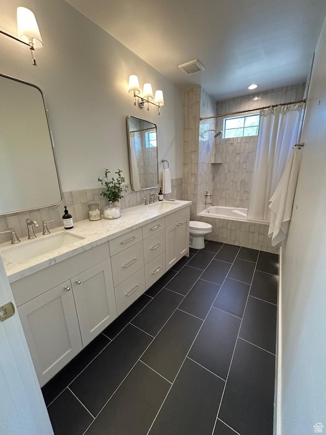 3868 N 475 E, North Ogden, UT 84414 - full bathroom featuring tiled shower / bath, tile patterned flooring, and double vanity