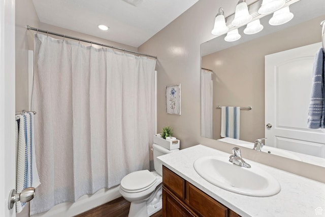 14616 S Auroral Way, Herriman, UT 84096 - bathroom with vanity, shower / bathtub combination with curtain, and wood finished floors