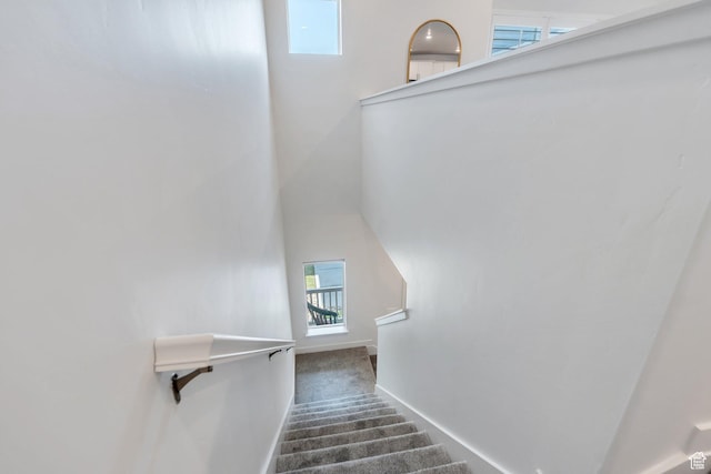 1052 W Azul Meadows Way S, Bluffdale, UT 84065 - stairs with carpet and a towering ceiling