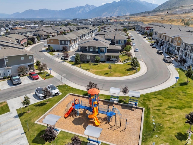 1052 W Azul Meadows Way S, Bluffdale, UT 84065 - aerial perspective of suburban area with a mountainous background and a community park