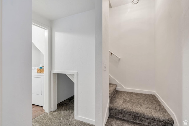 1052 W Azul Meadows Way S, Bluffdale, UT 84065 - stairs featuring washer / dryer and carpet