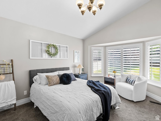 7341 W Sycamore Farm Rd, West Jordan, UT 84081 - carpeted bedroom with a chandelier and lofted ceiling