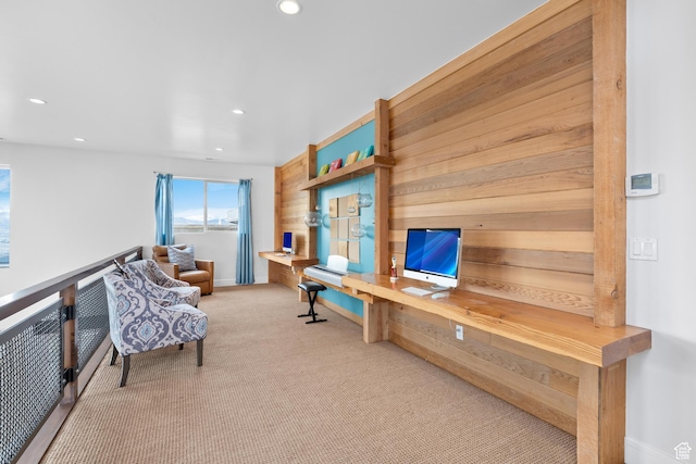 4601 N Toscana Hills Dr, Lehi, UT 84043 - office with built in study area, recessed lighting, carpet flooring, and wooden walls