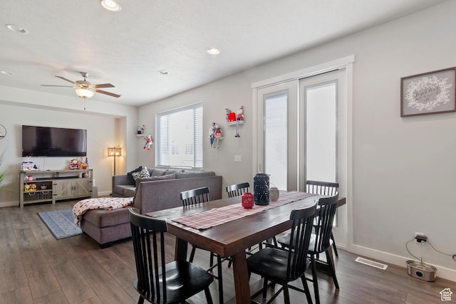 12212 S Sigmon Ln W, Herriman, UT 84096 - dining room with dark wood-style flooring, recessed lighting, and ceiling fan