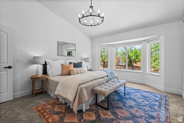 11362 S Mariposa Way E, Sandy, UT 84094 - bedroom featuring multiple windows, a chandelier, carpet flooring, and high vaulted ceiling