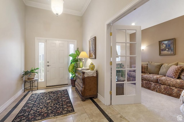 4470 S Snowmass Ct, Millcreek, UT 84124 - tiled entrance foyer featuring ornamental molding, inlaid floor details, healthy amount of natural light, and a towering ceiling
