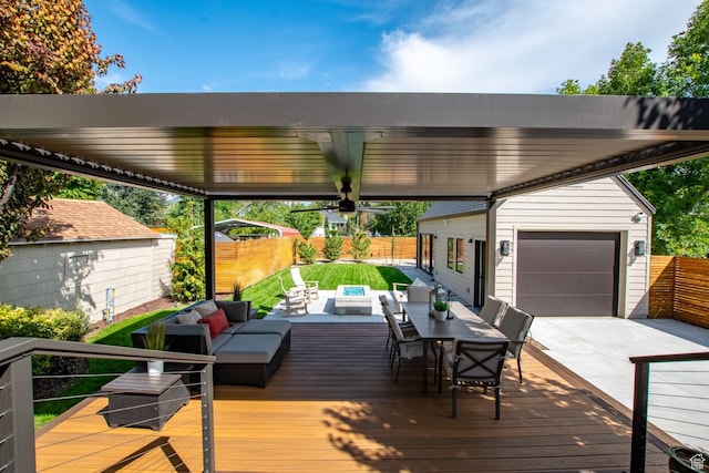 1127 S Denver St S, Salt Lake City, UT 84111 - deck with outdoor lounge area, a garage, and outdoor dining area