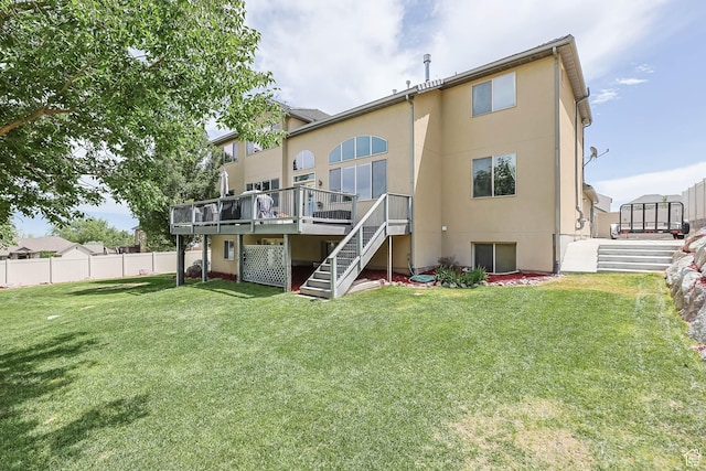 14346 S Fort Duchesne Cv, Herriman, UT 84096 - back of house with stairs, stucco siding, and a deck