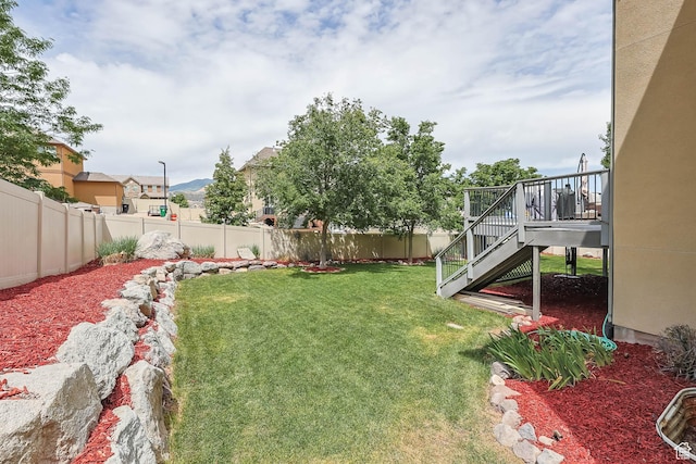 14346 S Fort Duchesne Cv, Herriman, UT 84096 - fenced backyard featuring stairway and a wooden deck