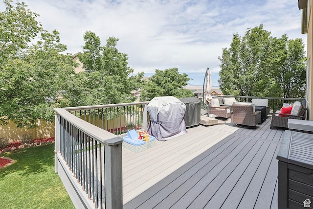 14346 S Fort Duchesne Cv, Herriman, UT 84096 - deck featuring outdoor lounge area and a lawn