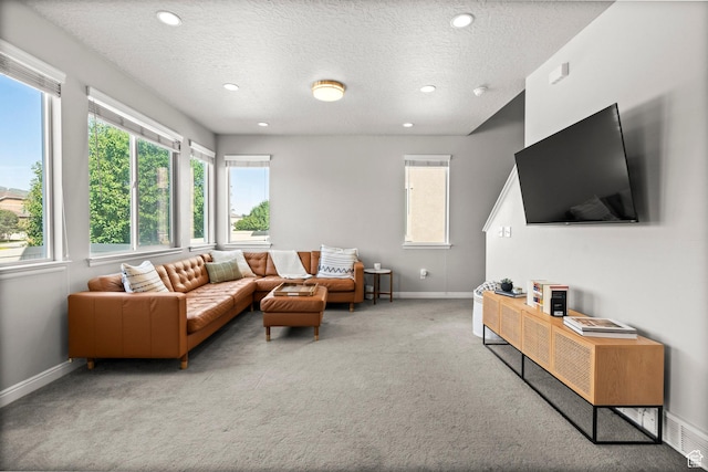 3733 N Prairie Grass Dr W, Lehi, UT 84043 - carpeted living room with recessed lighting and a textured ceiling