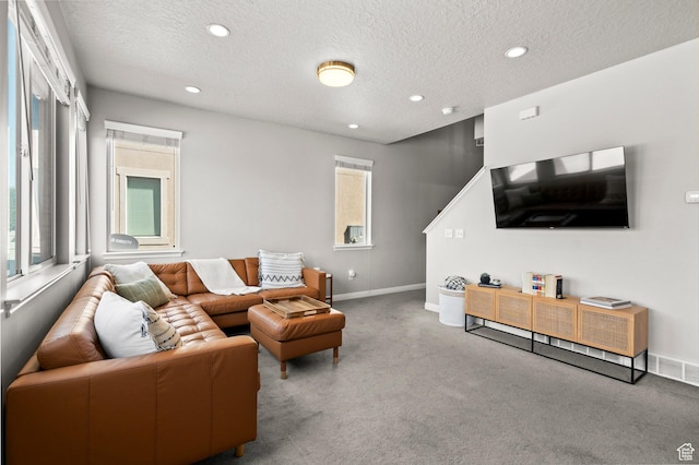 3733 N Prairie Grass Dr W, Lehi, UT 84043 - living area featuring carpet, a textured ceiling, and recessed lighting