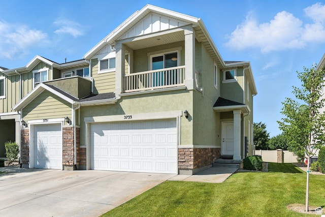 3733 N Prairie Grass Dr W, Lehi, UT 84043 - multi unit property featuring stone siding, a front lawn, an attached garage, and stucco siding