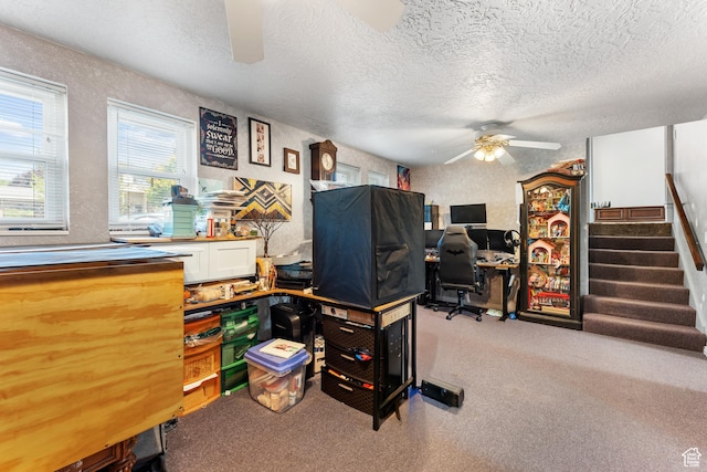 2601 N 720 W, Clinton, UT 84015 - office area with a ceiling fan, plenty of natural light, a textured ceiling, and carpet flooring