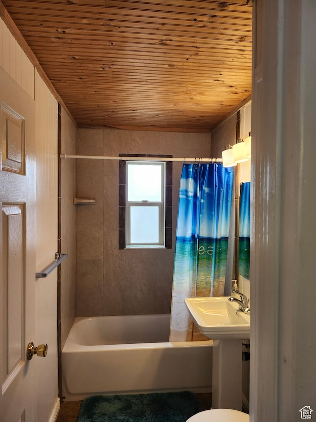 911 E Canyon Rd, Ogden, UT 84404 - full bath featuring wooden ceiling and shower / bathtub combination with curtain