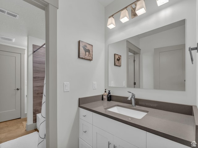 485 Parkview Dr, Summit Park, UT 84098 - bathroom featuring vanity, a shower with shower curtain, and wood finished floors