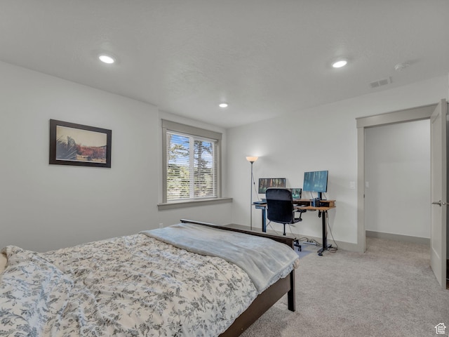 485 Parkview Dr, Summit Park, UT 84098 - bedroom with light colored carpet, recessed lighting, and an office area