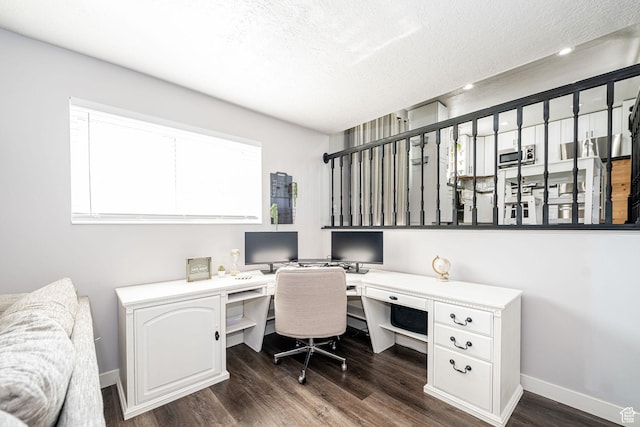 4922 S 2925 W, Roy, UT 84067 - office featuring built in desk, dark wood-style flooring, a textured ceiling, and recessed lighting
