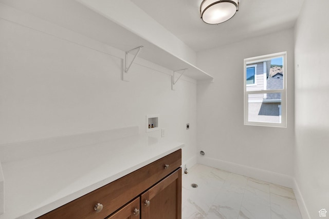 1378 E Orchard Ridge Ln, Kaysville, UT 84037 - washroom featuring electric dryer hookup, washer hookup, light marble finish floors, and cabinet space