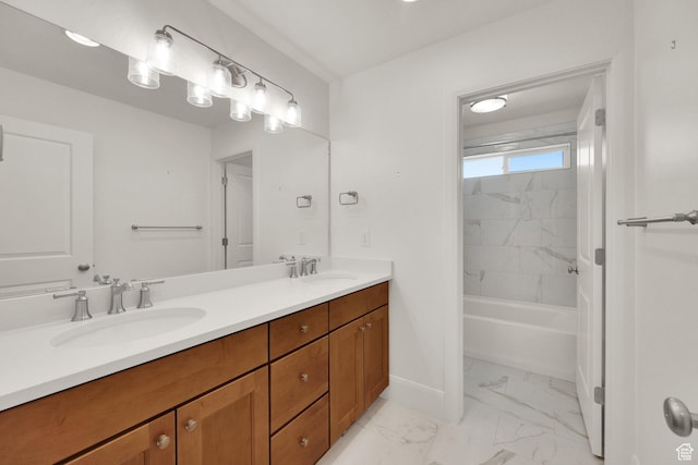 1378 E Orchard Ridge Ln, Kaysville, UT 84037 - full bath with marble finish flooring, double vanity, and shower / bathtub combination