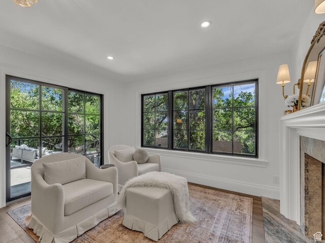 1499 E River Oaks Dr, Sandy, UT 84093 - living area with healthy amount of natural light, light wood-style flooring, recessed lighting, and a high end fireplace
