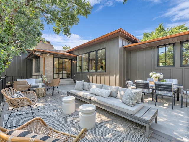 1499 E River Oaks Dr, Sandy, UT 84093 - deck featuring an outdoor living space, outdoor dining space, and entry steps