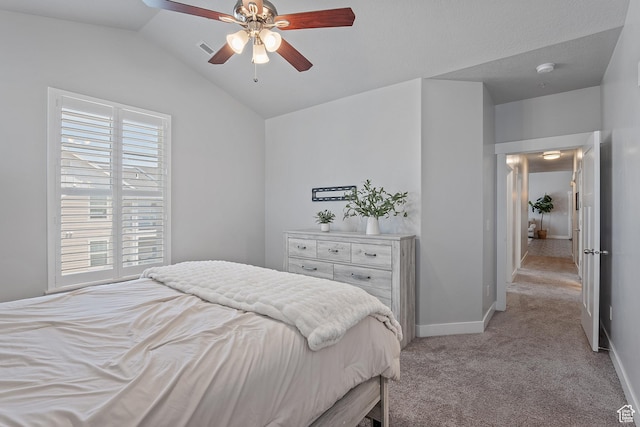 14642 S Mckellen Dr Unit C303, Herriman, UT 84096 - bedroom with light carpet, vaulted ceiling, and ceiling fan