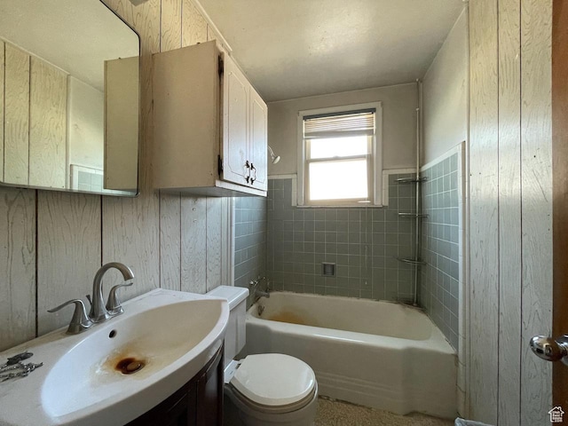 115 W Lester Ave, Murray, UT 84107 - full bathroom with vanity, shower / tub combination, a wainscoted wall, and wooden walls