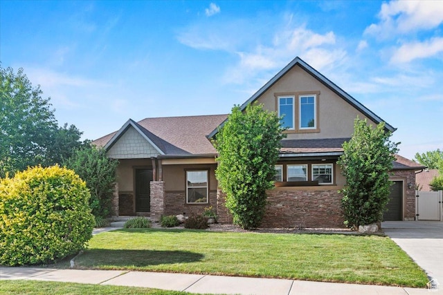 1076 W River Hill Dr, Spanish Fork, UT 84660 - view of front of property featuring stucco siding, stone siding, concrete driveway, and a front lawn