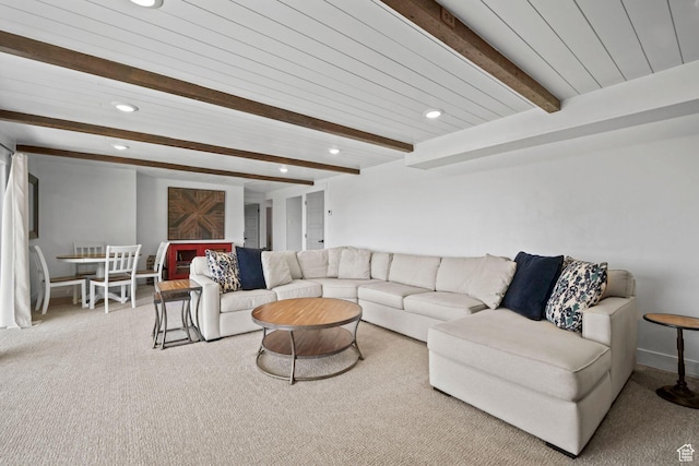 2451 E Cavalier Dr, Cottonwood Heights, UT 84121 - carpeted living area with recessed lighting and beam ceiling