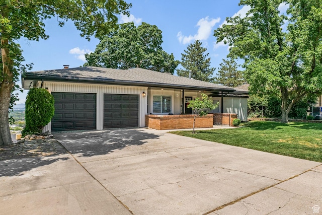 2451 E Cavalier Dr, Cottonwood Heights, UT 84121 - single story home with an attached garage, a front yard, driveway, brick siding, and a chimney
