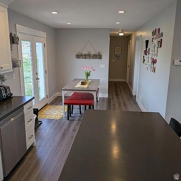 81 S T St, Eureka, UT 84628 - dining space with dark wood-style flooring, recessed lighting, and french doors