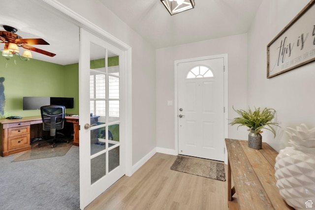8322 S Copper Vista Cir, West Jordan, UT 84081 - foyer featuring light wood finished floors and a ceiling fan