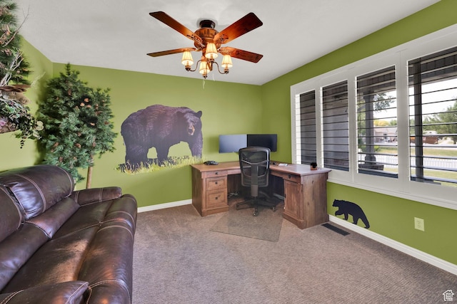 8322 S Copper Vista Cir, West Jordan, UT 84081 - office featuring carpet flooring and a ceiling fan