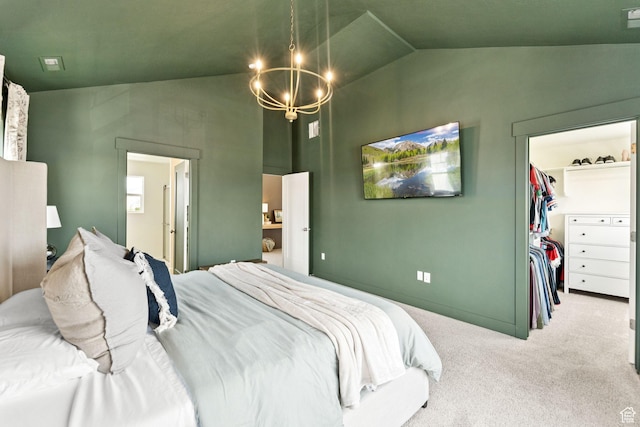 579 E Kings Lndg, Tooele, UT 84074 - bedroom with a chandelier, carpet flooring, a spacious closet, and high vaulted ceiling