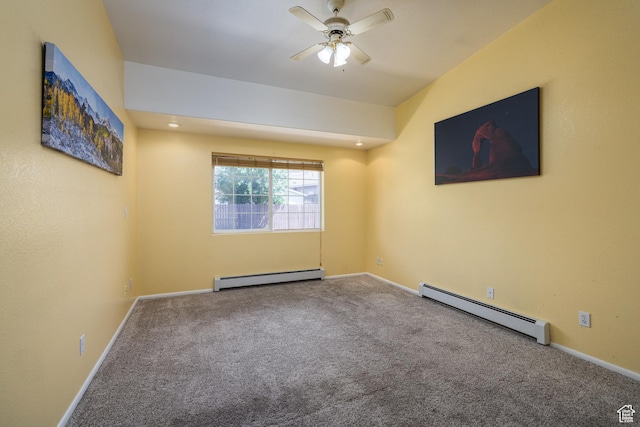 542 W Hale Ave, Moab, UT 84532 - carpeted empty room featuring a baseboard heating unit and ceiling fan