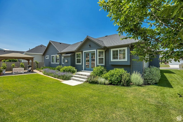 1668 N 400 W, Farmington, UT 84025 - view of front of home with a gazebo, french doors, a patio, and roof with shingles