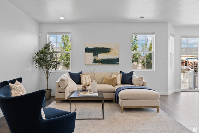 6856 W 8060 S, West Jordan, UT 84081 - living room featuring wood finished floors, healthy amount of natural light, and a textured ceiling