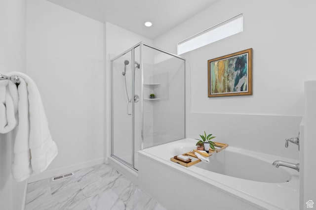 6856 W 8060 S, West Jordan, UT 84081 - full bathroom featuring a bath, a stall shower, and marble finish floors
