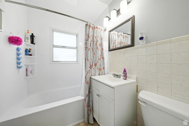 350 E 800 N, Spanish Fork, UT 84660 - bathroom with vanity, tile walls, and shower / bath combo with shower curtain