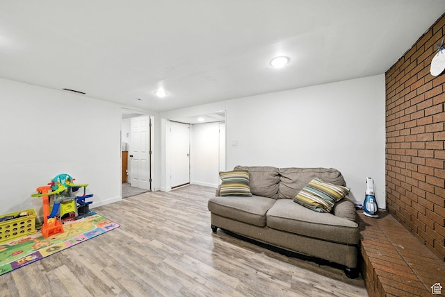 350 E 800 N, Spanish Fork, UT 84660 - living area with brick wall, wood finished floors, and recessed lighting