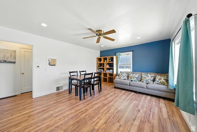 350 E 800 N, Spanish Fork, UT 84660 - living area featuring a ceiling fan, light wood-style floors, and recessed lighting