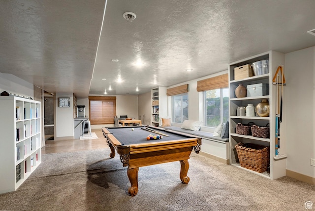 4179 W Sandalwood Dr, Cedar Hills, UT 84062 - rec room featuring billiards, carpet, and a textured ceiling